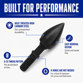 Tooth of the Arrow Broadheads field points with 8-32 thread, designed for archery practice and target shooting.