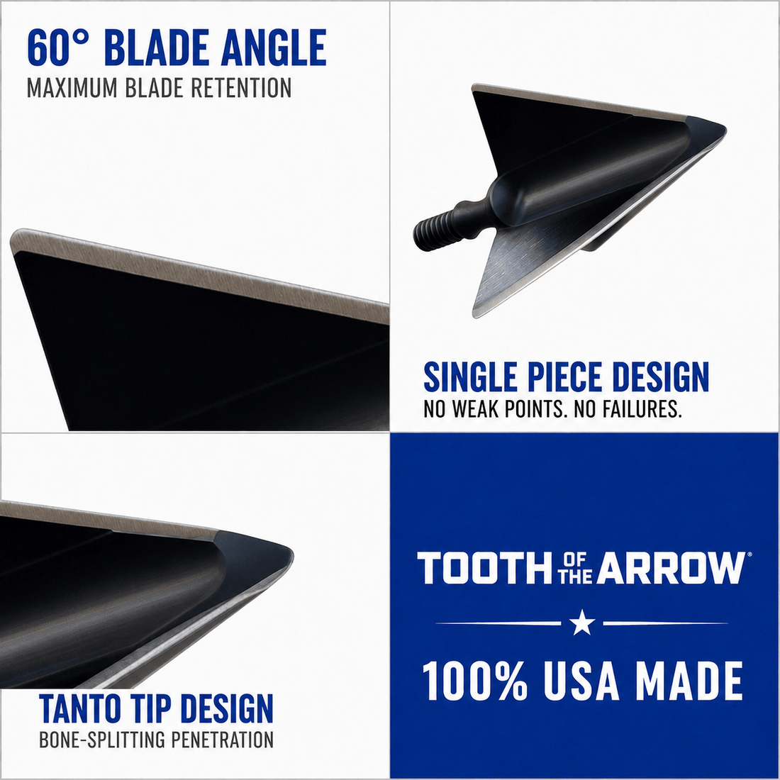 Tooth of the Arrow Broadheads TOTA 125 grain fixed 3-blade broadhead with 1-1/8 inch cutting diameter for hunting and archery.
