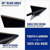 Tooth of the Arrow Broadheads TOTA 125 grain fixed 3-blade broadhead with 1-1/8 inch cutting diameter for hunting and archery.