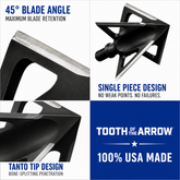 Tooth of the Arrow TOTA 85 grain broadhead with 1-inch vented fixed blades for hunting and archery.