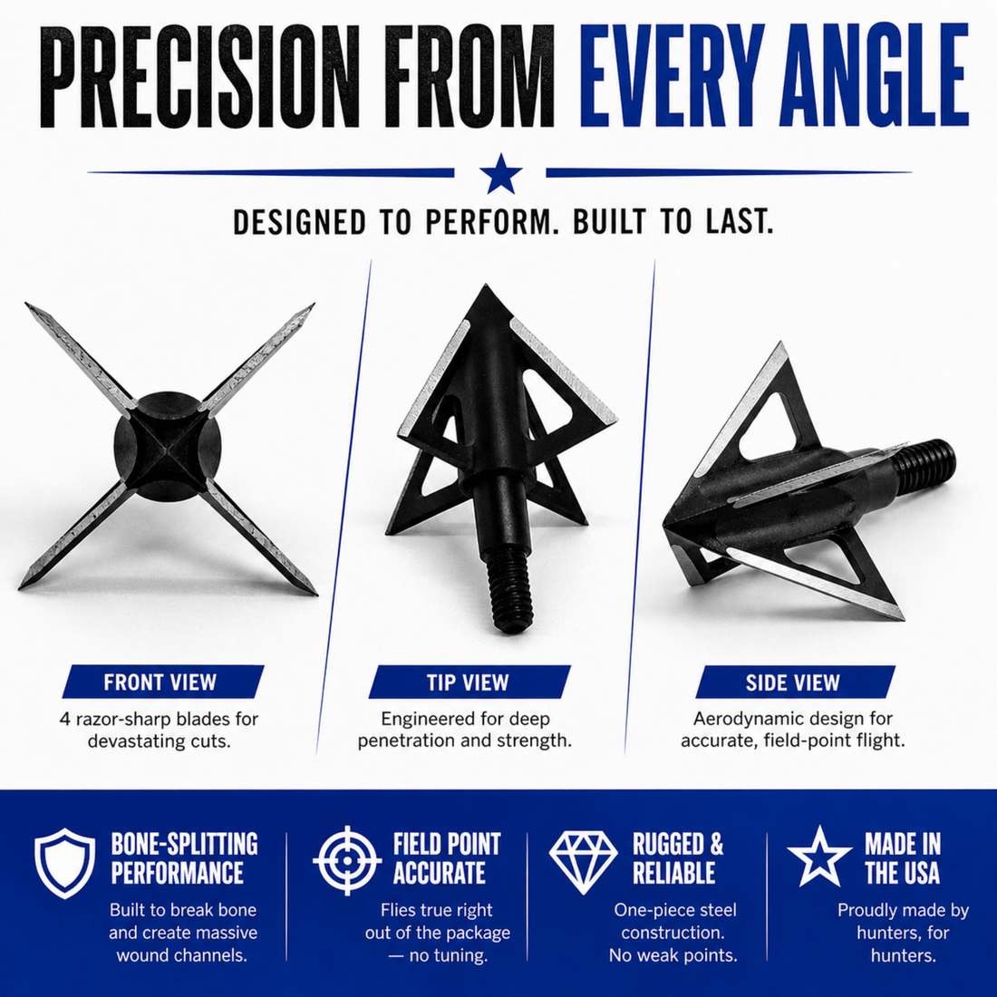 Tooth of the Arrow TOTA 85 grain broadhead with 1-inch vented fixed blade for hunting and archery activities.