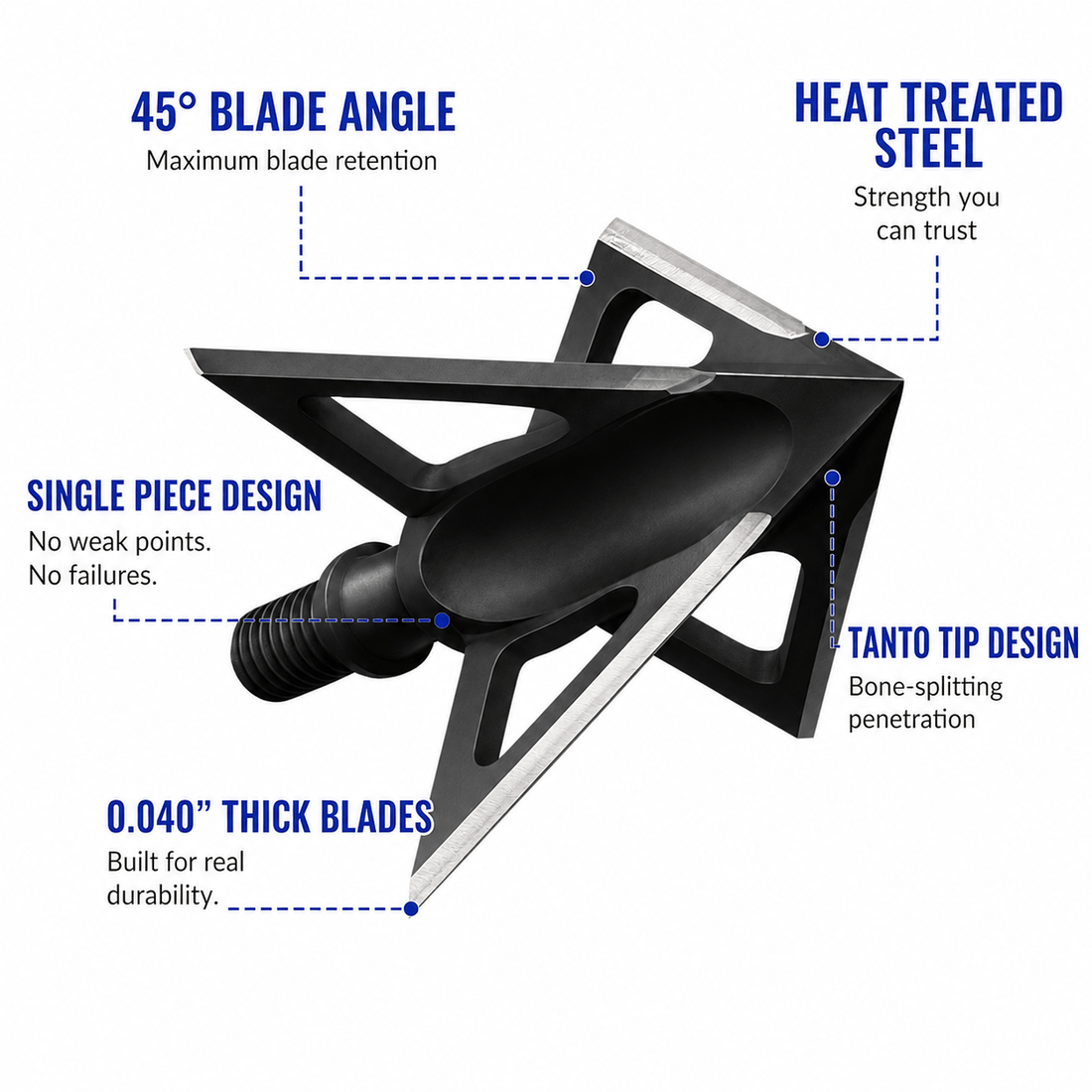 Tooth of the Arrow TOTA 125 grain XL broadhead with vented fixed blades, 1-3/16 inch width for hunting and archery use.