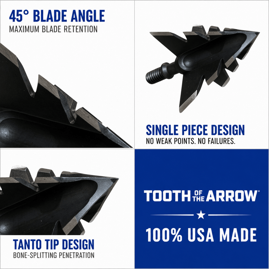 Tooth of the Arrow TOTA 100 Grain Broadhead for small game and turkey, fixed blade design, sharp broadhead for hunting.