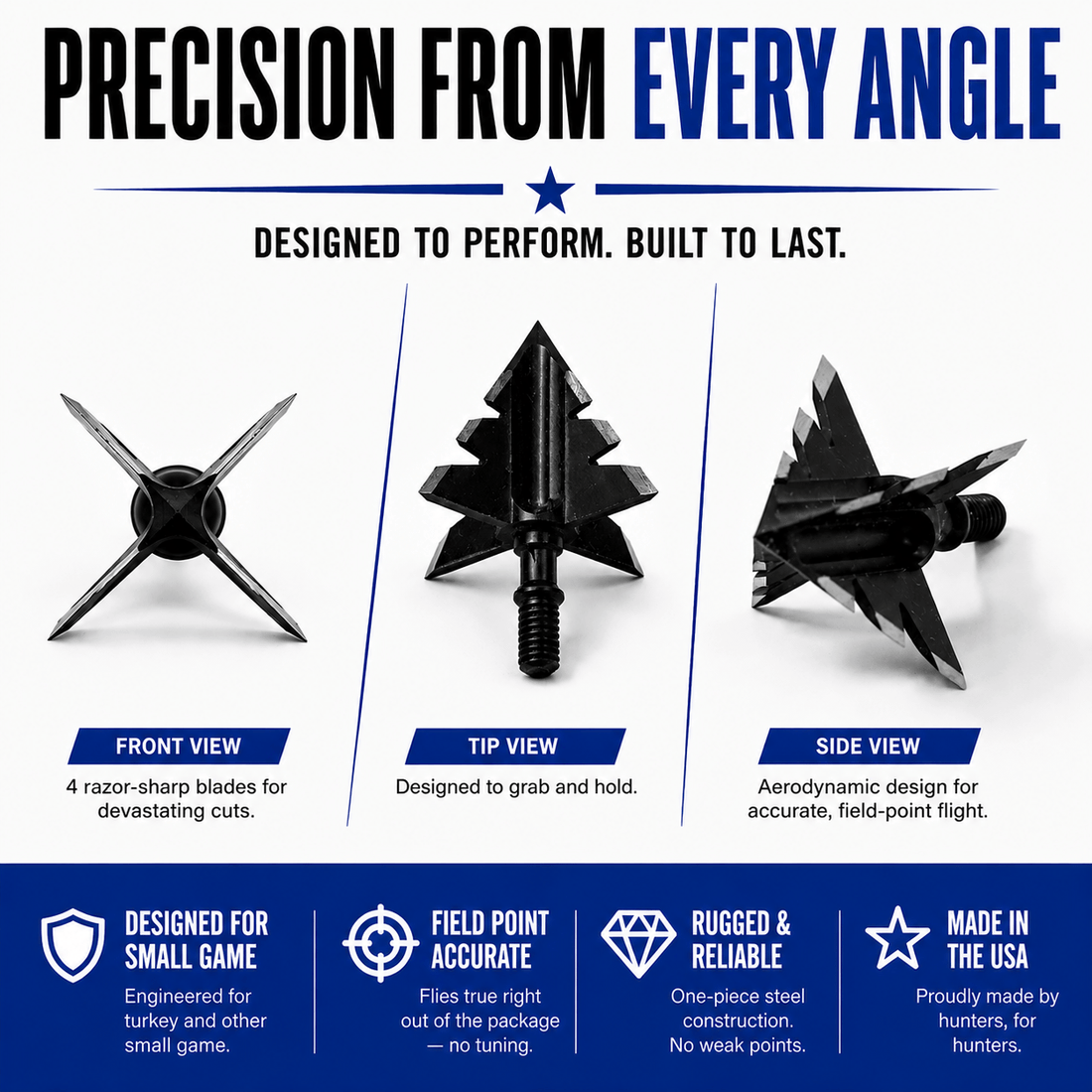 Tooth of the Arrow TOTA 100 Grain Broadhead for small game and turkey, fixed blade hunting broadhead with sharp cutting edges.