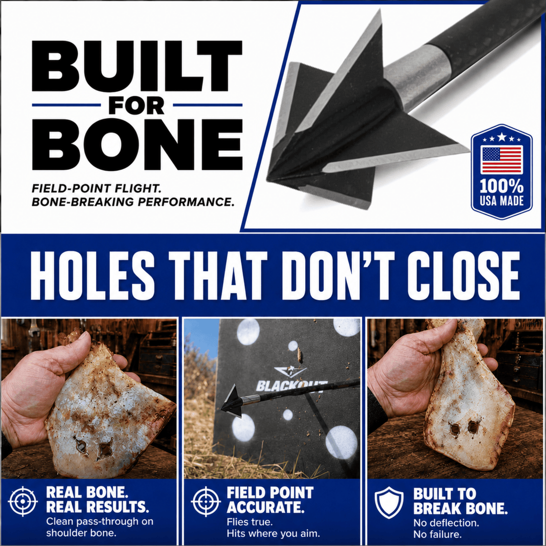 Tooth of the Arrow TOTA 150 grain broadhead with 1-inch solid fixed blade for hunting and archery, shown in the image.