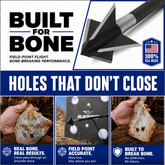 Tooth of the Arrow TOTA 150 grain broadhead with 1-inch solid fixed blade for hunting and archery, shown in the image.