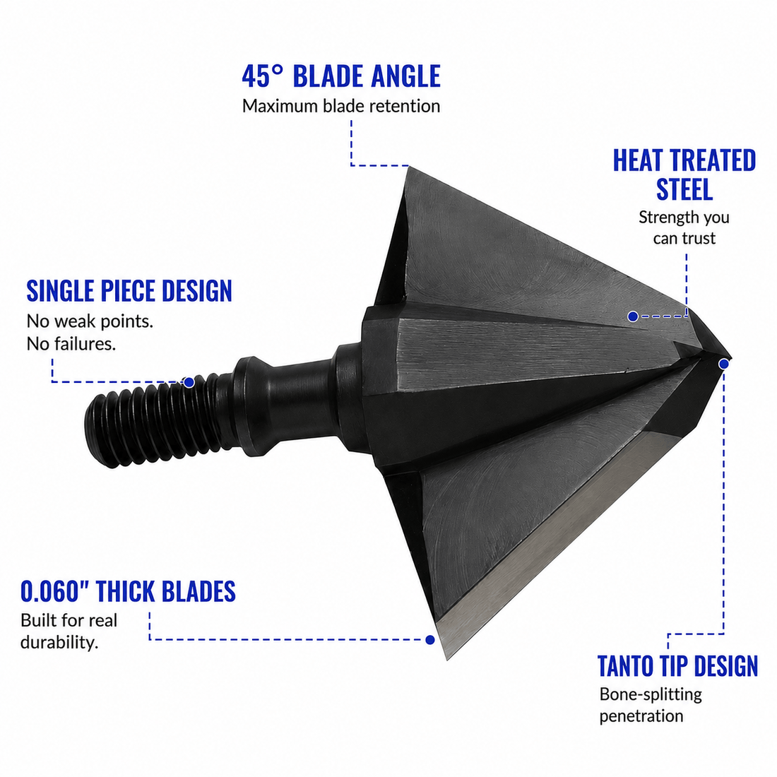 Tooth of the Arrow Broadheads TOTA 125 grain fixed blade broadhead with 1-inch single bevel design for hunting and archery.