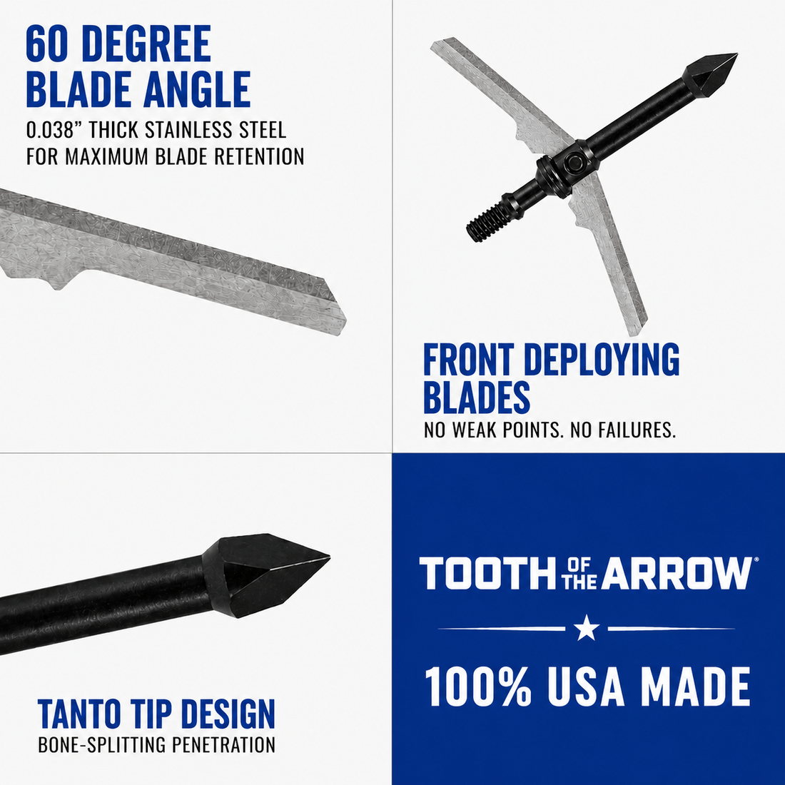 Tooth of the Arrow TOTA 2-Blade Expandable Broadhead with 2.25-inch cut and 125 grain for hunting and archery.