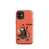 Black ghost-themed iPhone® tough case by Yūjin Clothing, featuring spooky ghost design for Halloween protection.