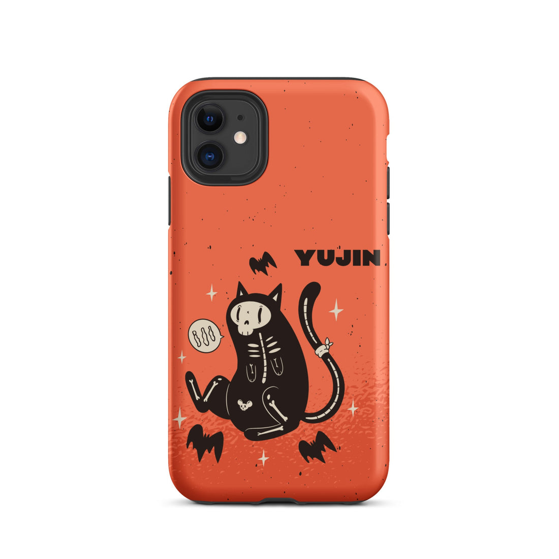 Black ghost Halloween iPhone® tough phone case by Yūjin Clothing featuring spooky ghost design for iPhone models.