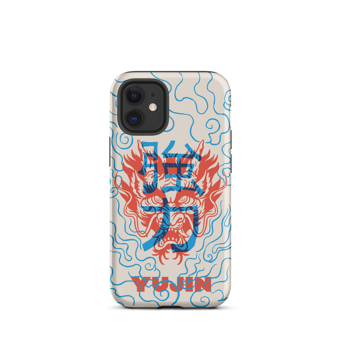 Dragon Vibe Tough iPhone case by Yūjin Clothing, featuring a durable design with a vibrant dragon graphic on the back.