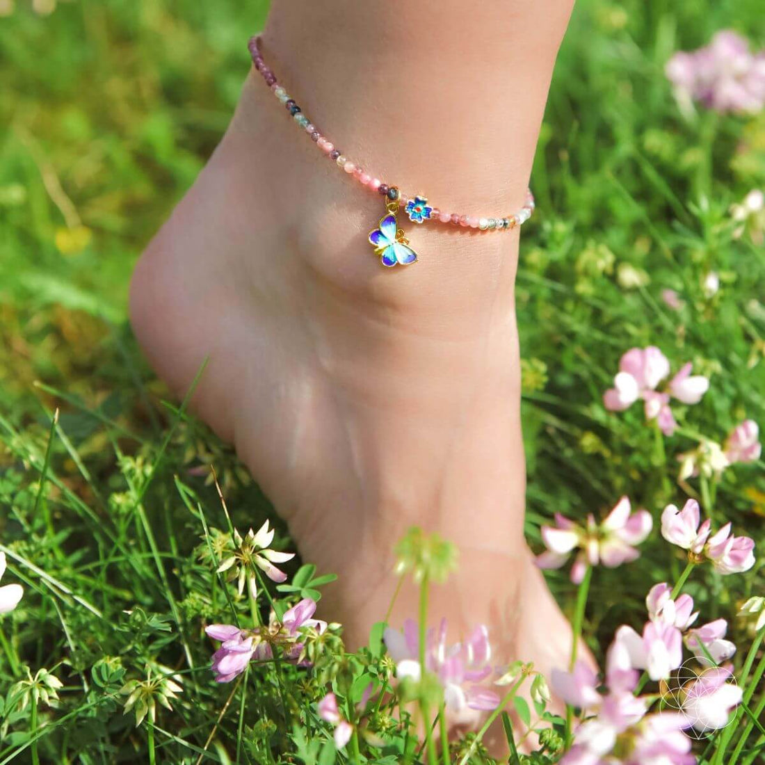 Tourmaline Anklet of Hope by Conscious Items featuring colorful gemstone beads and delicate chain design.
