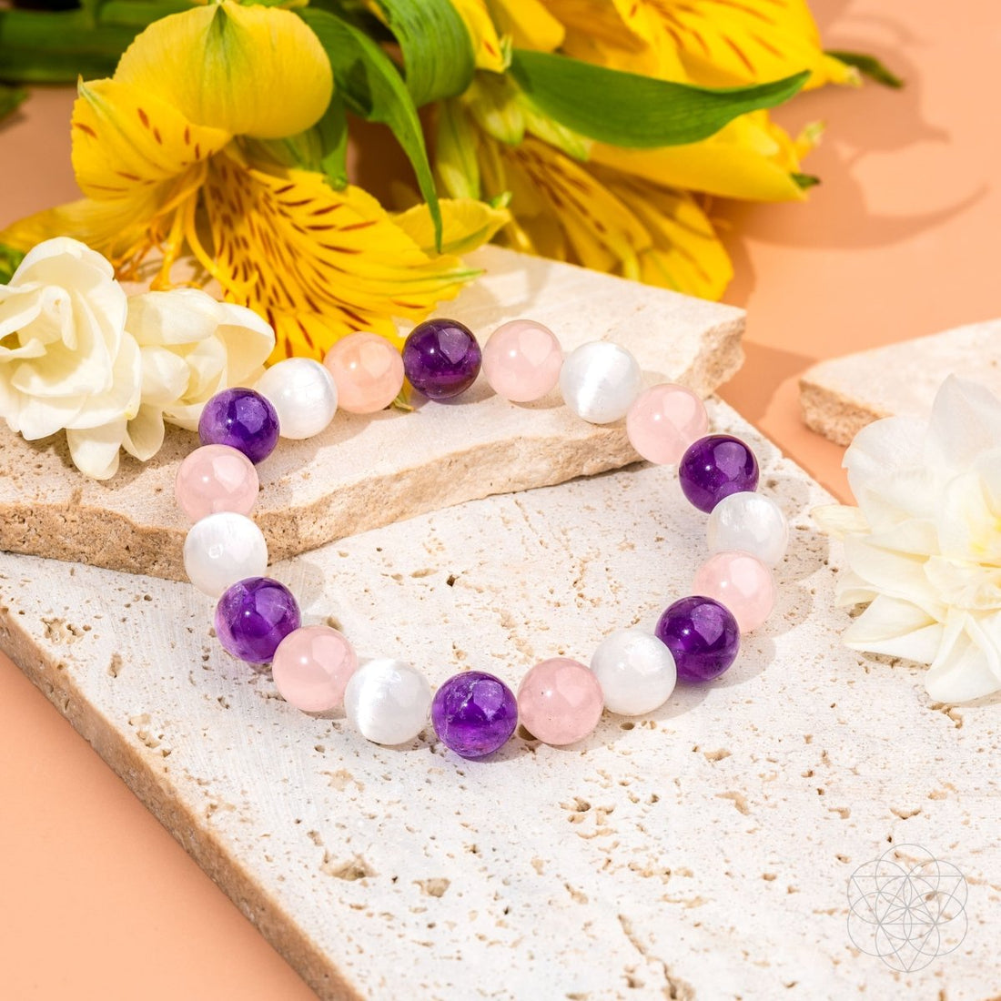 Conscious Items Trinity Bracelet of Stress Resilience featuring beads and charms designed to promote calm and resilience.