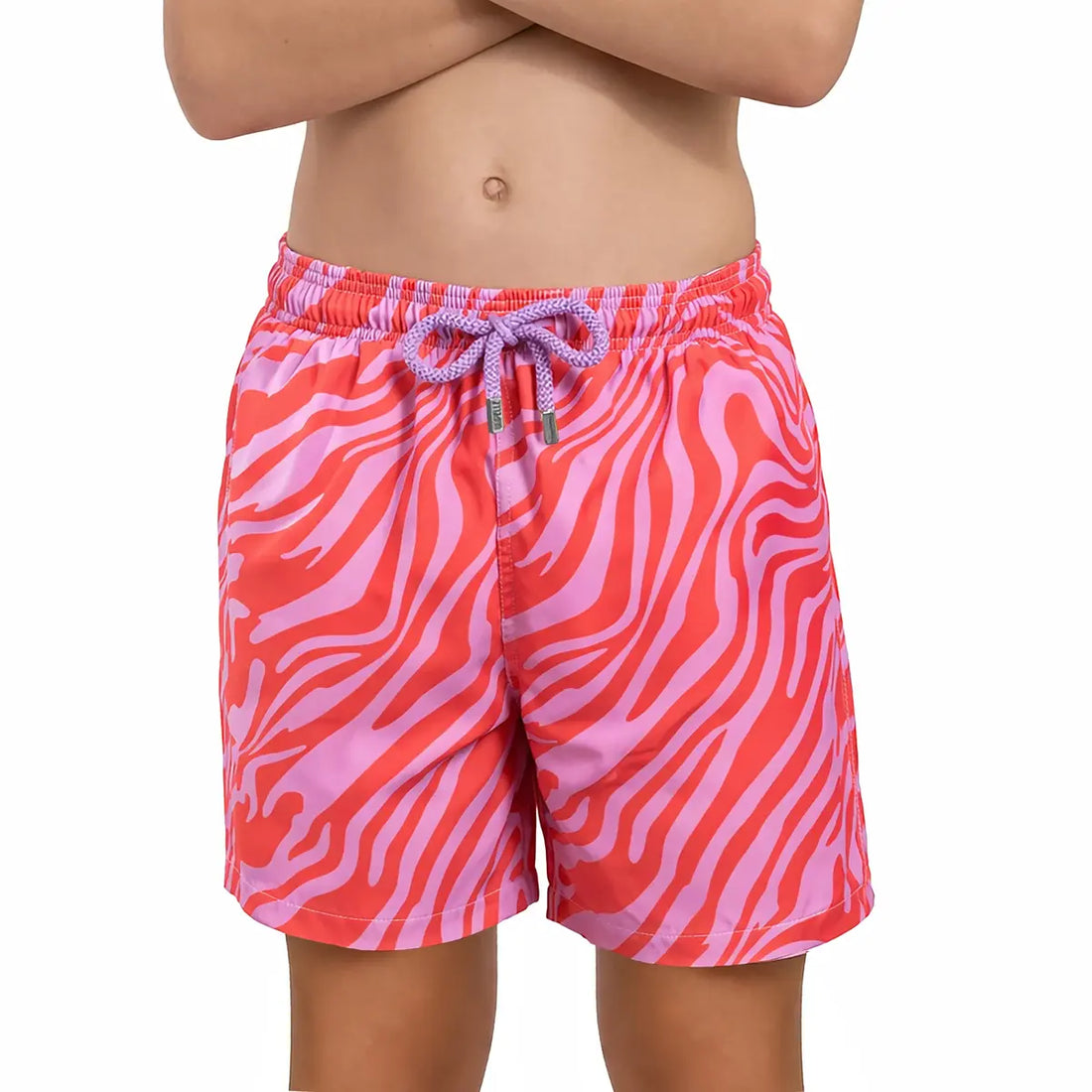 Boys Hybrid Swim &amp; Play Shorts – Tropical Swirl - Coral and Orchid
