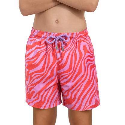 Boys Hybrid Swim &amp; Play Shorts – Tropical Swirl - Coral and Orchid
