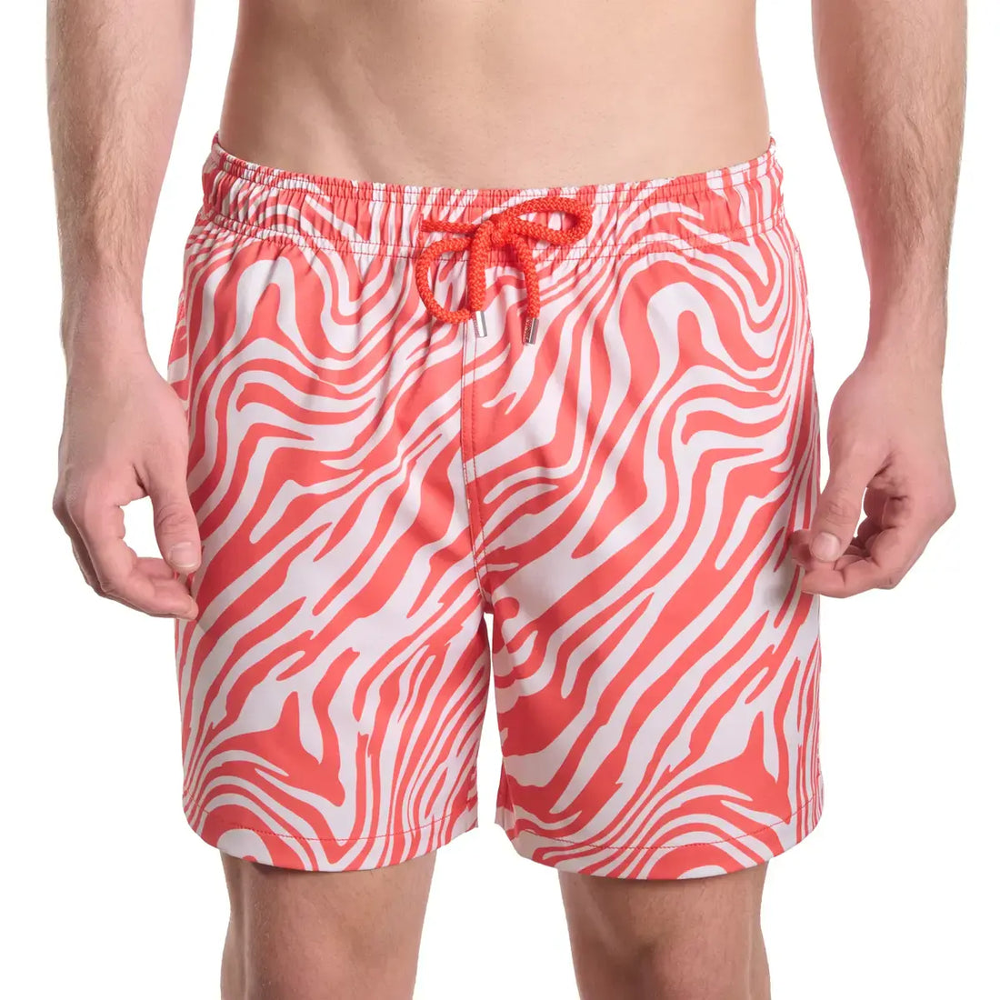 Men’s Premium Compression-Lined Hybrid Shorts – Tropical Swirl - Coral and Sand