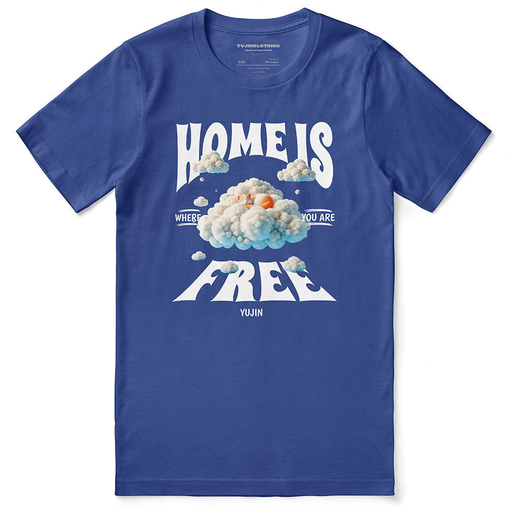 Yūjin Clothing home cat-themed T-shirt featuring a cozy, stylish design with a cute cat graphic on soft fabric.