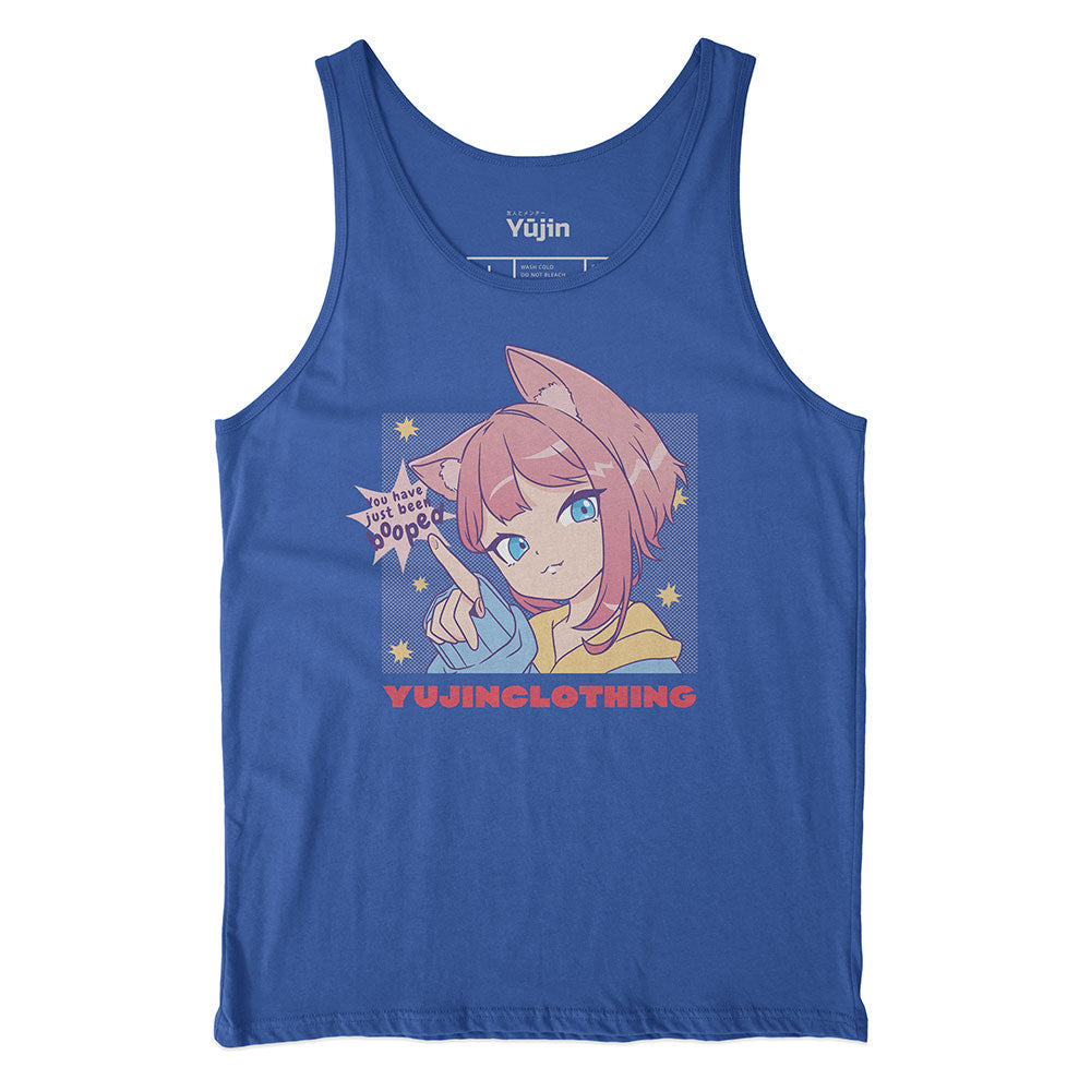 Yūjin Clothing Booped Tank Top featuring a relaxed fit, sleeveless design, and stylish print on soft, breathable fabric.