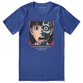 Cyborg Girl T-Shirt by Yūjin Clothing featuring a futuristic cybernetic girl design on a casual black T-shirt.