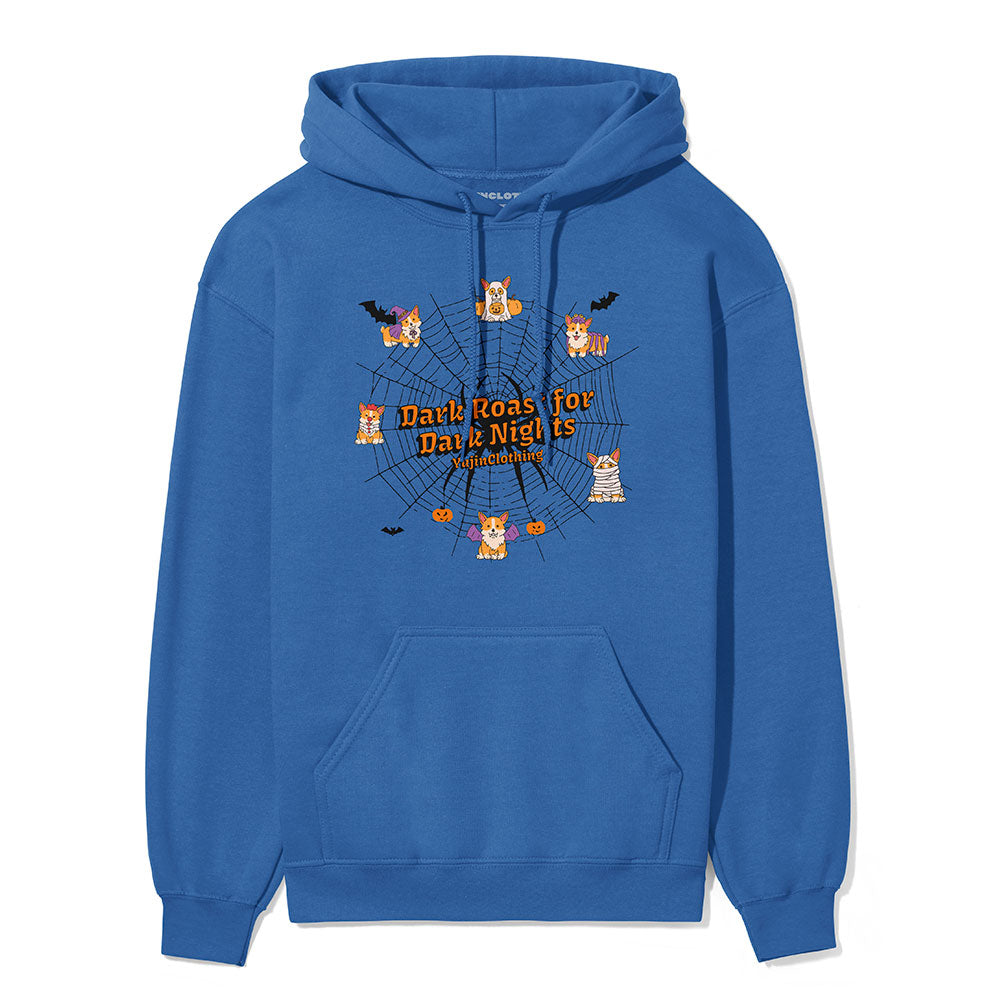 Yūjin Clothing dark roasts hoodie showcasing a cozy black hoodie with a stylish dark coffee bean design on the front.