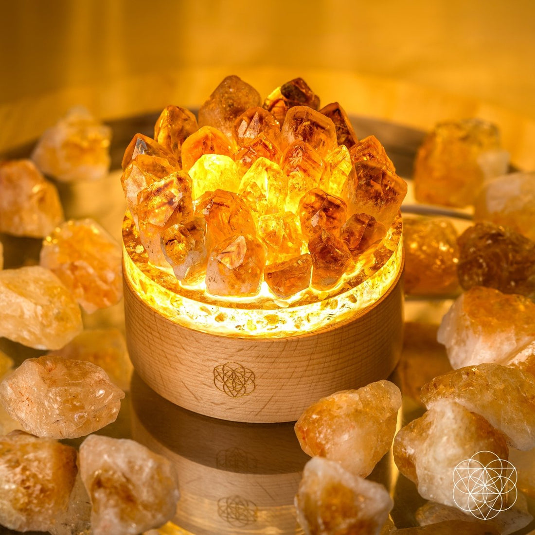 Midas Citrine Night Light by Conscious Items, featuring a gold-tone lamp with citrine accents, ideal for ambient lighting.