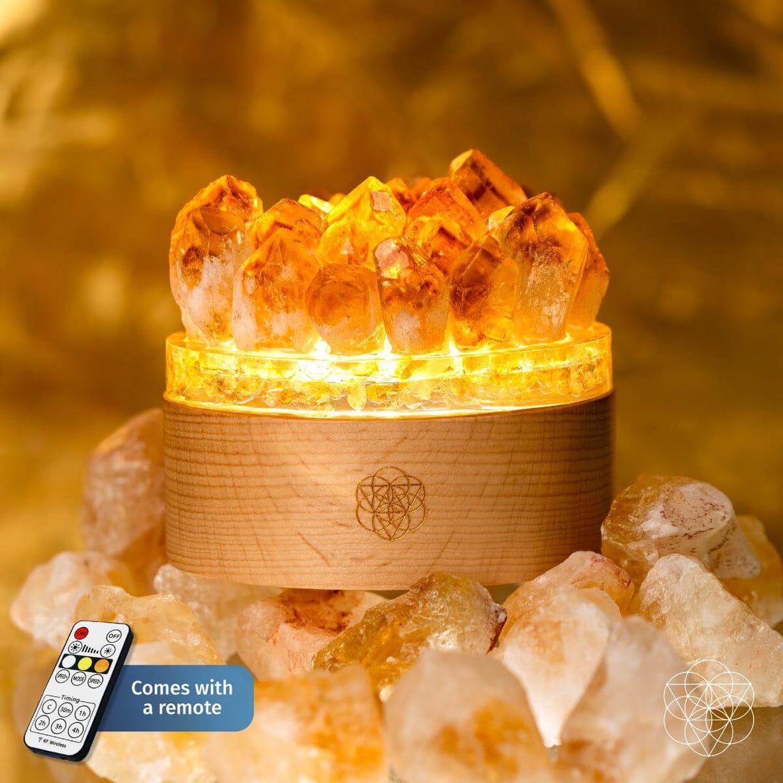 Midas Citrine Night Light by Conscious Items featuring a gold-colored resin lamp with a textured finish and warm glow.
