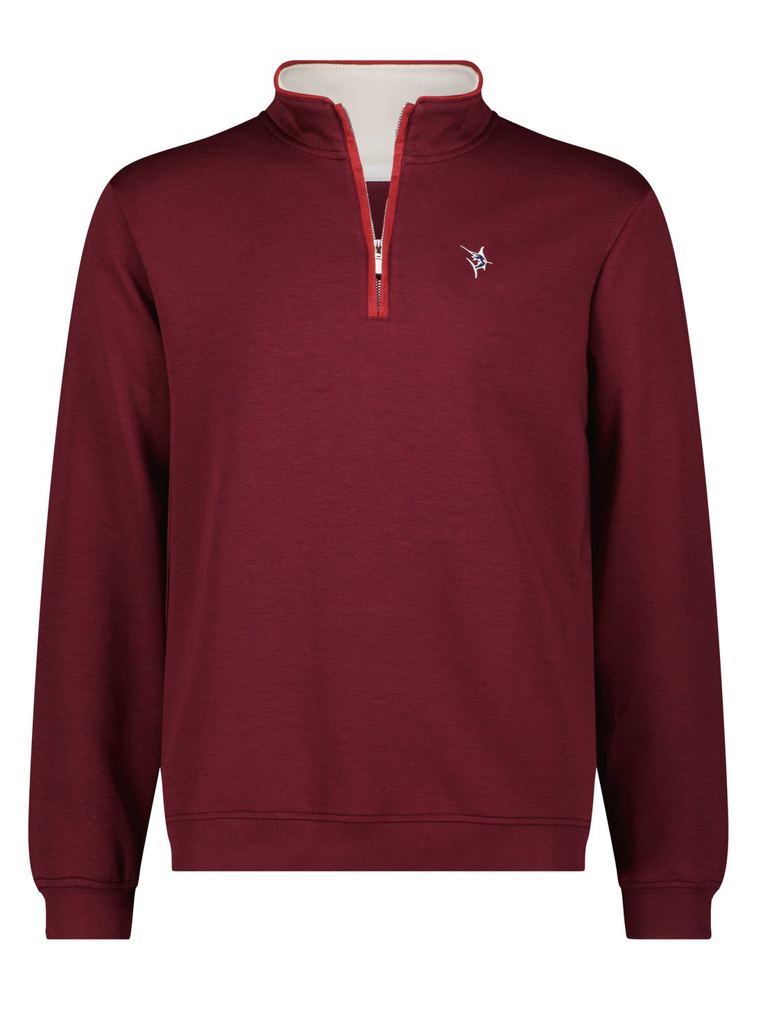 White Water Life Turnberry quarter zip smooth knit sweater, front view showing collar and zipper detail.