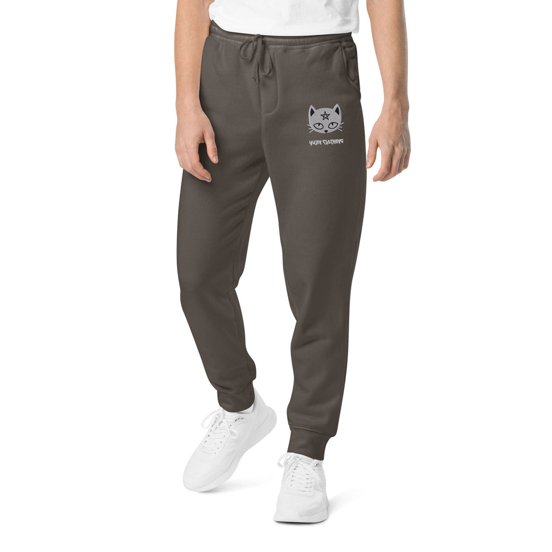 Yūjin Clothing devil cat sweatpants featuring a playful devil cat graphic and comfortable fit, perfect for casual wear.
