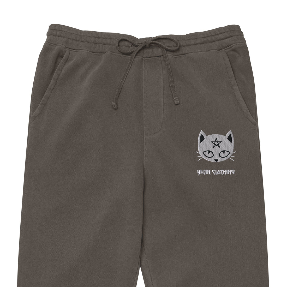 Yūjin Clothing devil cat sweatpants featuring a playful devil cat graphic and comfortable fit in soft fabric.