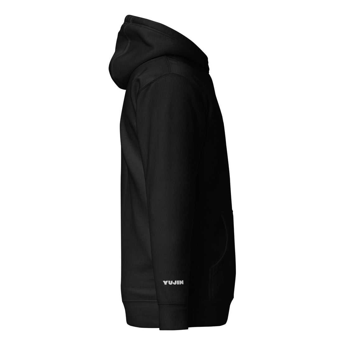 Dark Side hoodie by Yūjin Clothing featuring a sleek black design with a subtle dark side graphic on the front.