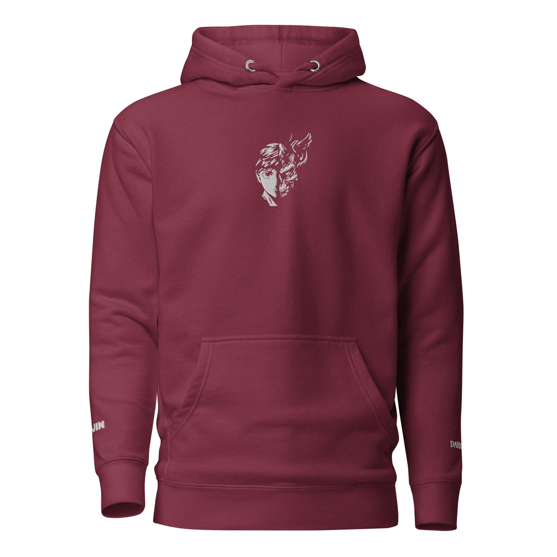 Yūjin Clothing Dark Side hoodie featuring a black fabric with a bold graphic design and comfortable fit.