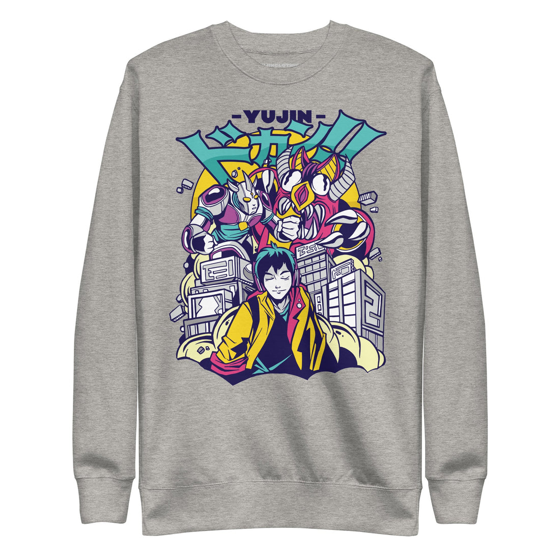 Yūjin Clothing City Life premium sweatshirt featuring a casual urban design and comfortable fit on a white background.