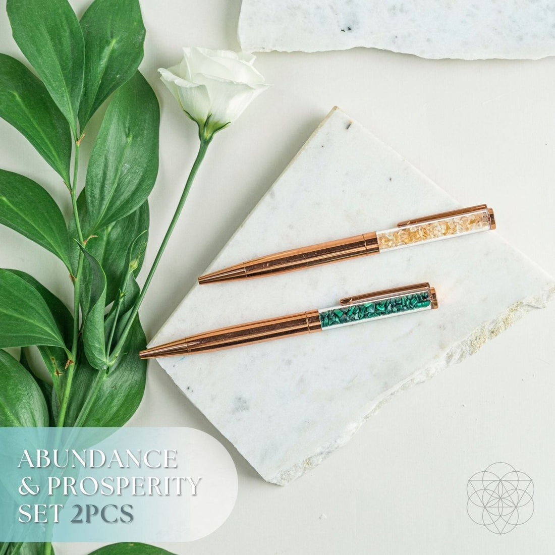 Set of manifestation pens from Conscious Items titled Unlimited Abundance, featuring elegant decorative pens for positive energy and home use.