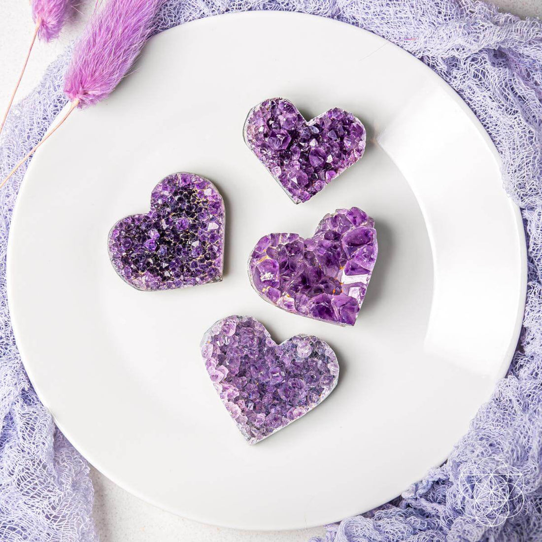 Uruguayan Amethyst Love Heart Cluster by Conscious Items showing raw purple amethyst crystals in a heart shape.