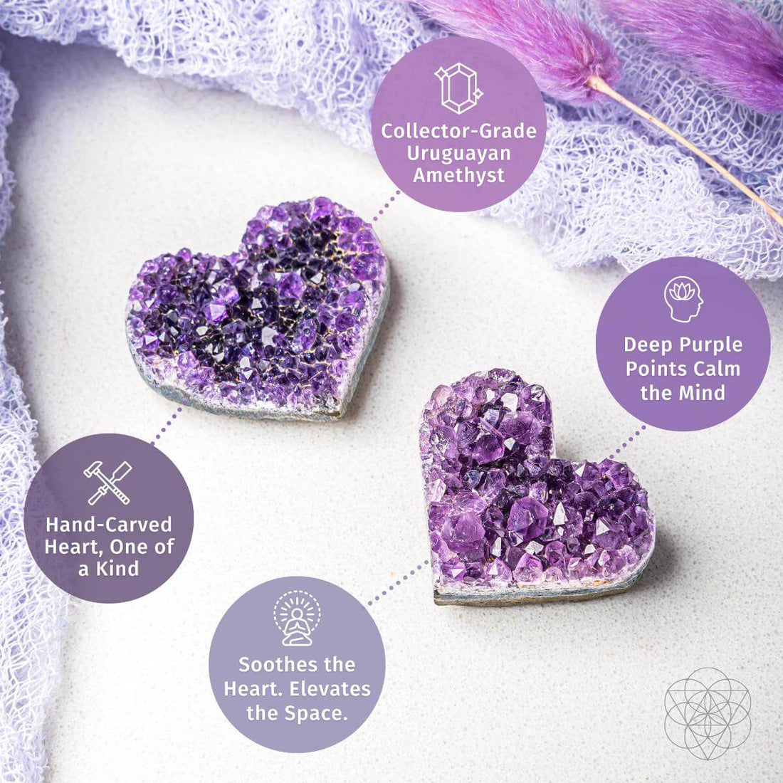 Uruguayan amethyst love heart cluster from Conscious Items, raw AAA premium quality purple crystal with natural gemstone formations.