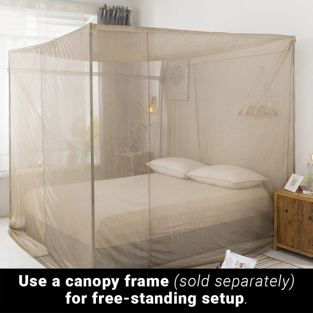 Shield Your Body SYB Faraday Bed Canopy in a bedroom setting, showcasing its protective mesh fabric for electromagnetic shielding.