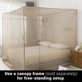 Shield Your Body SYB Faraday Bed Canopy in a bedroom setting, showcasing its protective mesh fabric for electromagnetic shielding.