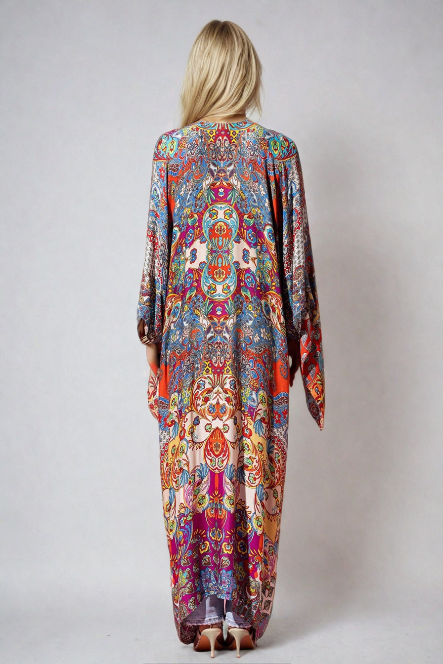 Wildroot Ethereal Duster Kimono from Fitkitty Culture, featuring flowing fabric and intricate patterns, perfect for layered styling.