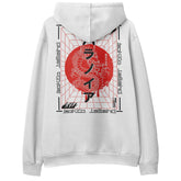 Yūjin Clothing Legend Hoodie featuring a comfortable fit, stylish design, and soft fabric in a close-up of the hoodie on a model.