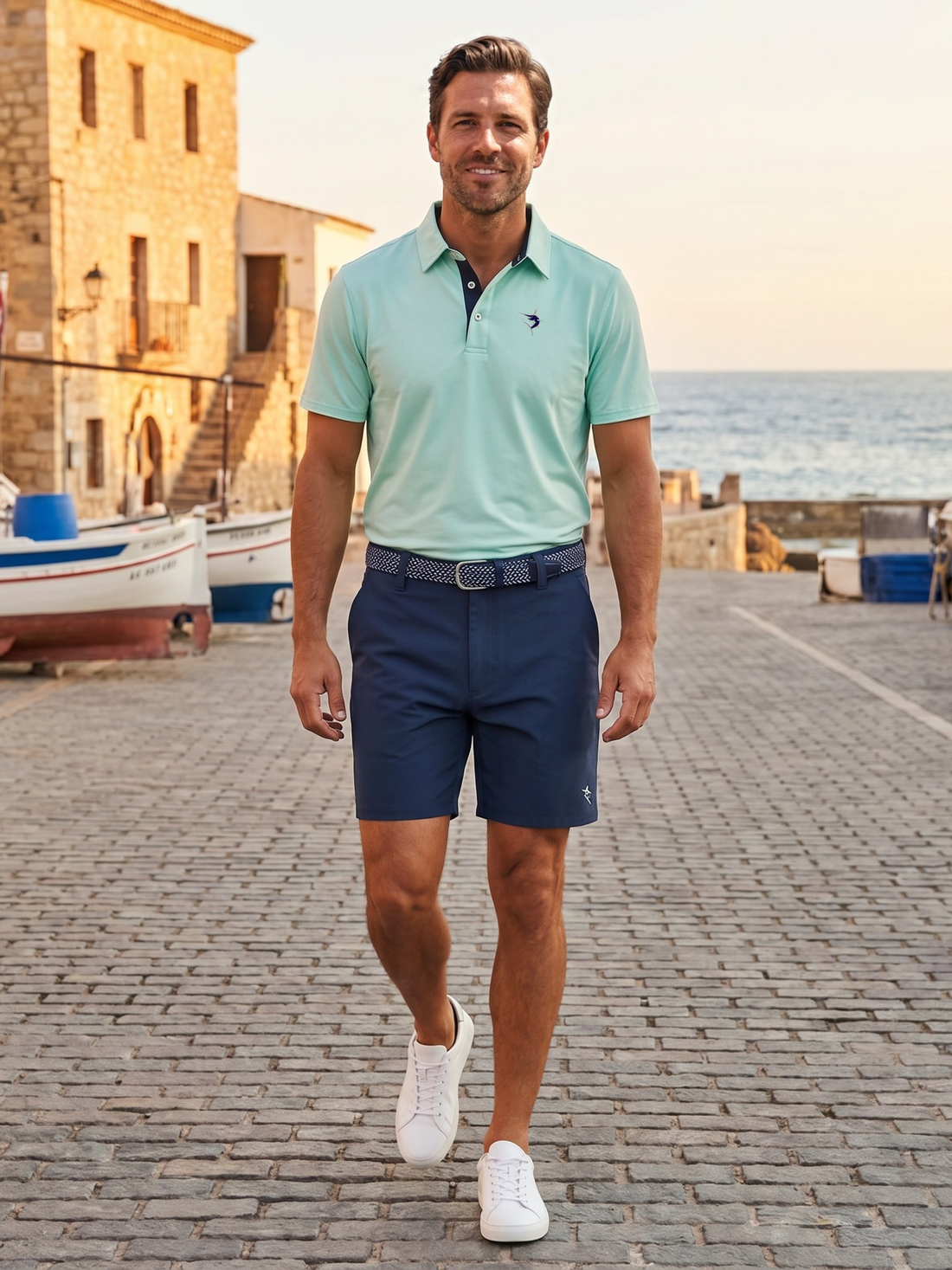 White Water Life Coastal Polo in aqua, featuring a casual fit with a collar and short sleeves, displayed on a plain background.