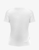 White SpectraUSA Ladies Crew PFD 8600 T-shirt displayed on a mannequin, showcasing a casual crew neck design.