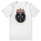 Yūjin Clothing Damned Souls cat T-Shirt featuring a graphic of a dark, spooky cat design on a casual black T-shirt.