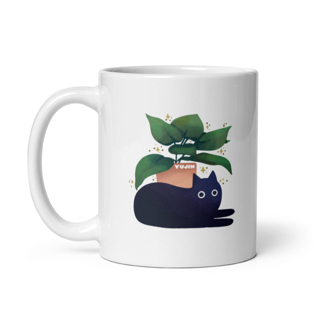 Yūjin Clothing Chilling Cat Mug featuring a relaxed cat design on a ceramic mug for cat lovers.
