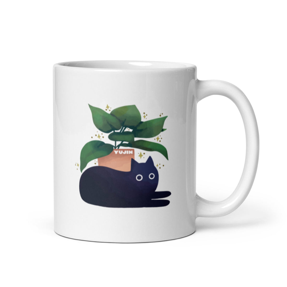 Yūjin Clothing Chilling Cat Mug featuring a playful cat design and a comfortable handle for enjoying hot beverages.