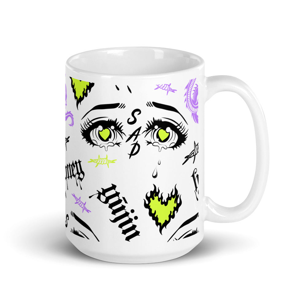 Yūjin Clothing honey-themed ceramic mug with a smooth handle and golden honey design for hot beverages.