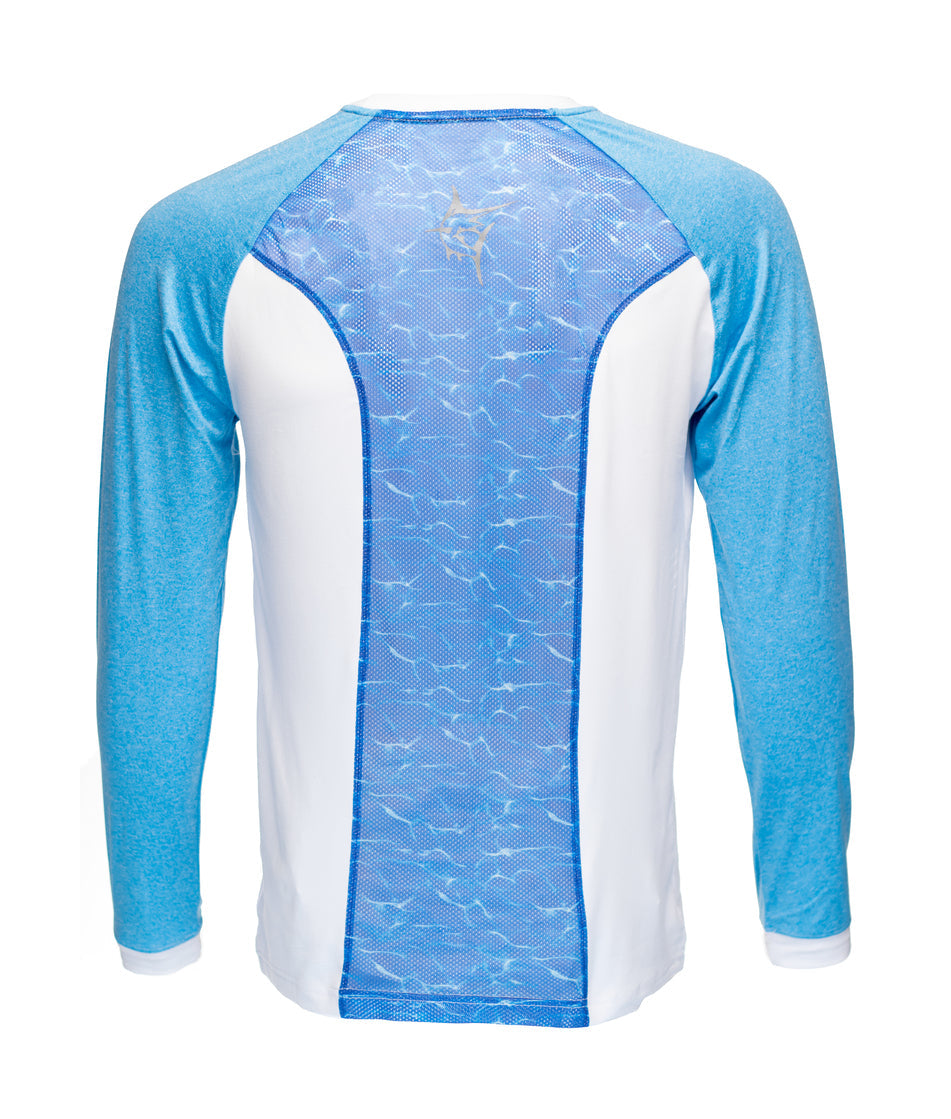 White Water Life CanyonFlex long sleeve shirt displayed on a hanger, showcasing durable outdoor apparel for active adventures.