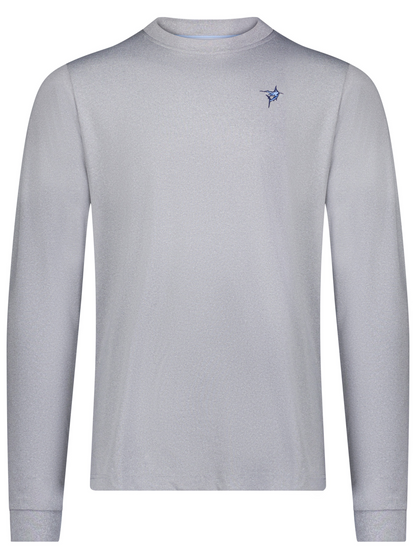 White Water Life Dockside Performance long sleeve shirt displayed flat, showcasing its navy color and lightweight, breathable fabric.