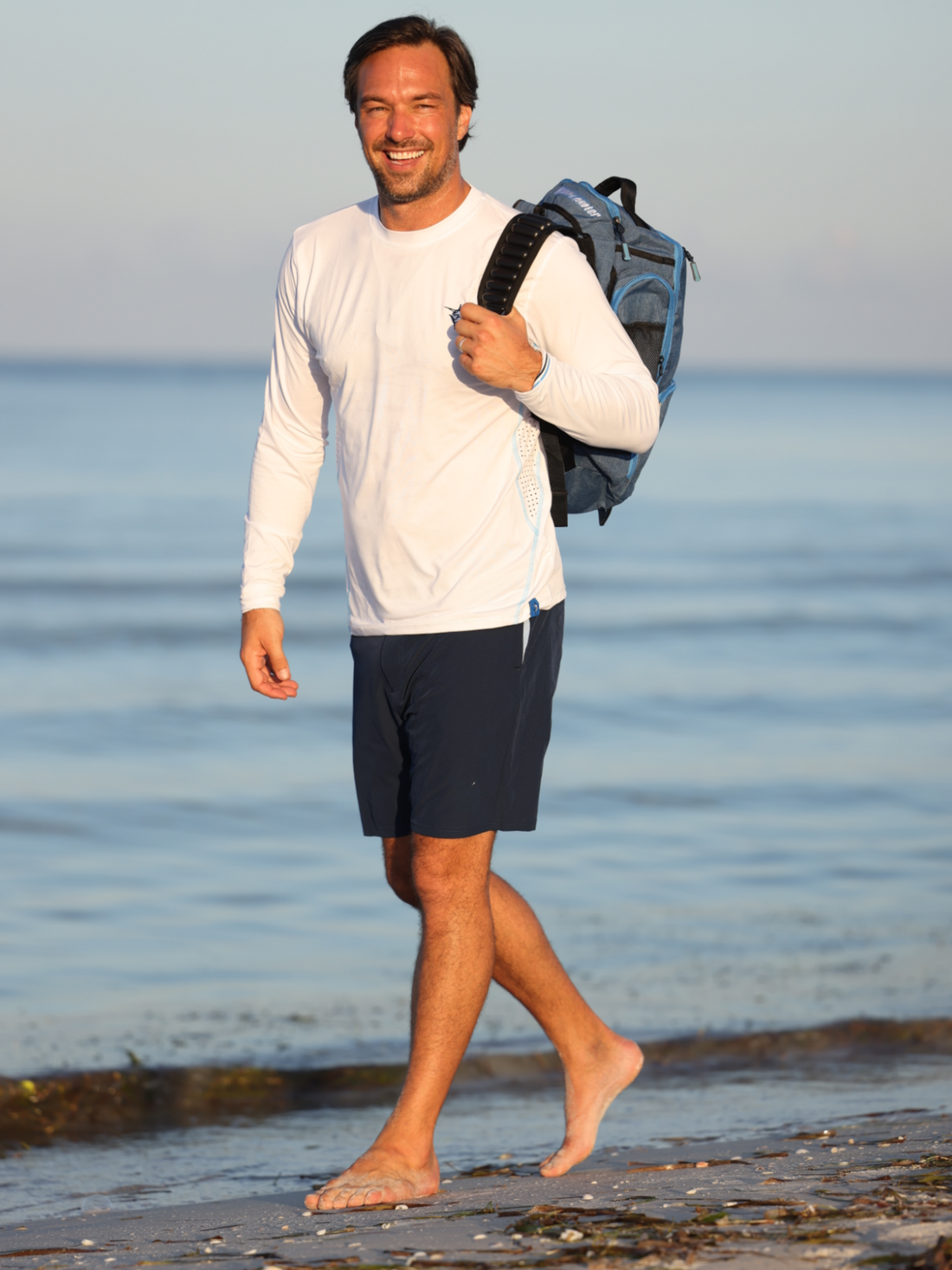 White Water Life Dockside Performance long sleeve shirt shown in navy blue, featuring a sleek design and comfortable fit.
