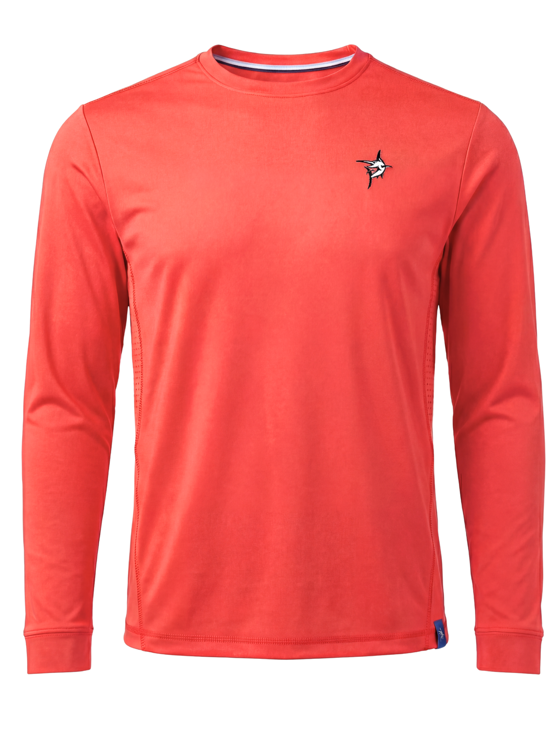 Red long sleeve performance tee by White Water Life featuring the Grander logo on the front.
