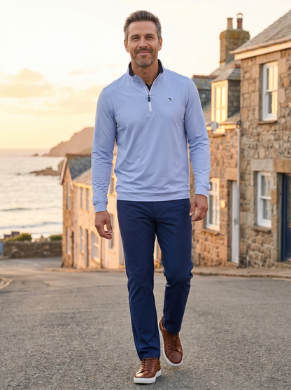 White Water Life Long Beach Quarter Zip long sleeve shirt in ultra-soft, lightweight fabric, shown in a close-up image.